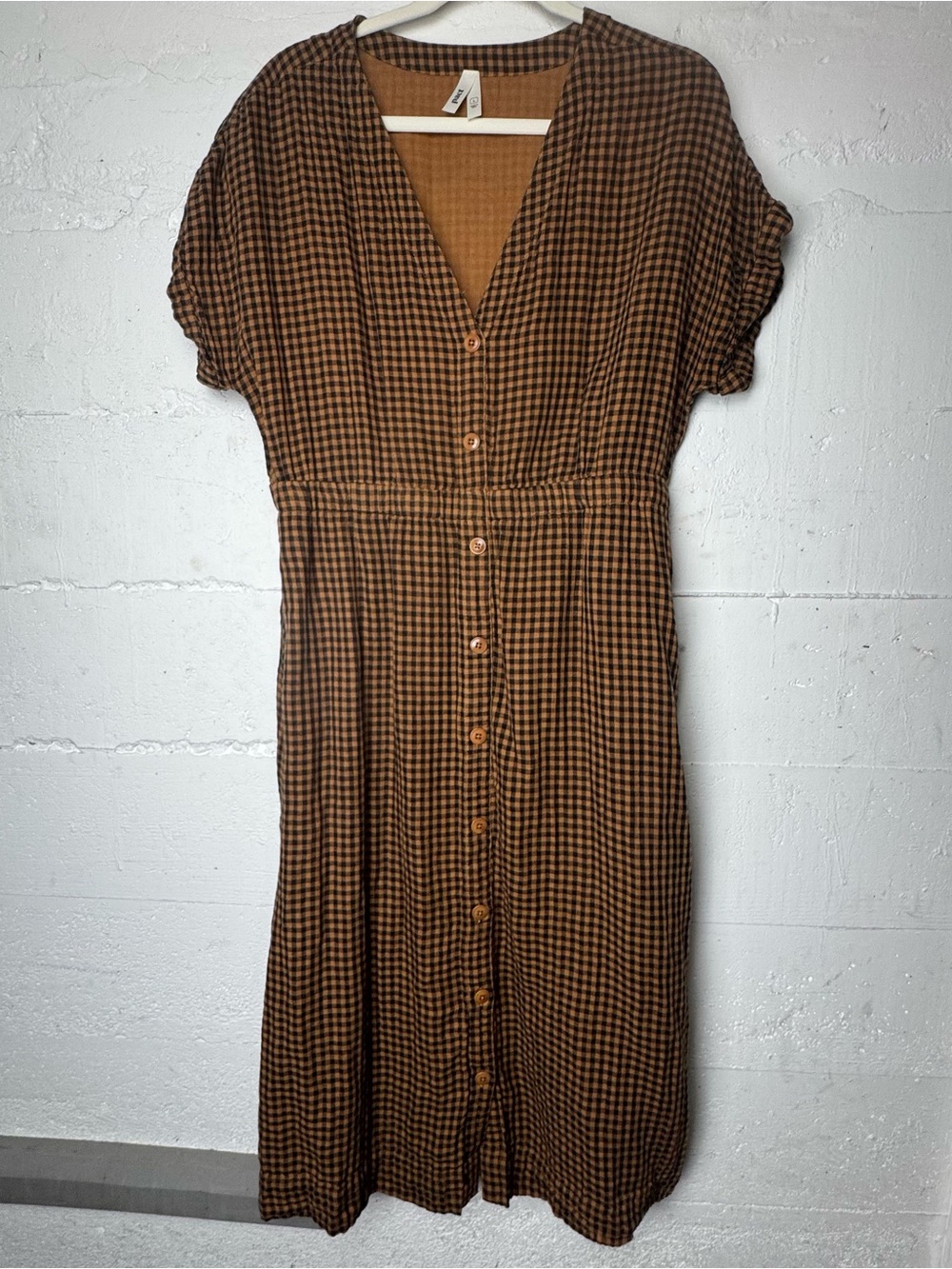 Pact Organic Coastal Double Gauze Short Sleeve Dress Small Harvest Gingham - Picture 2 of 12